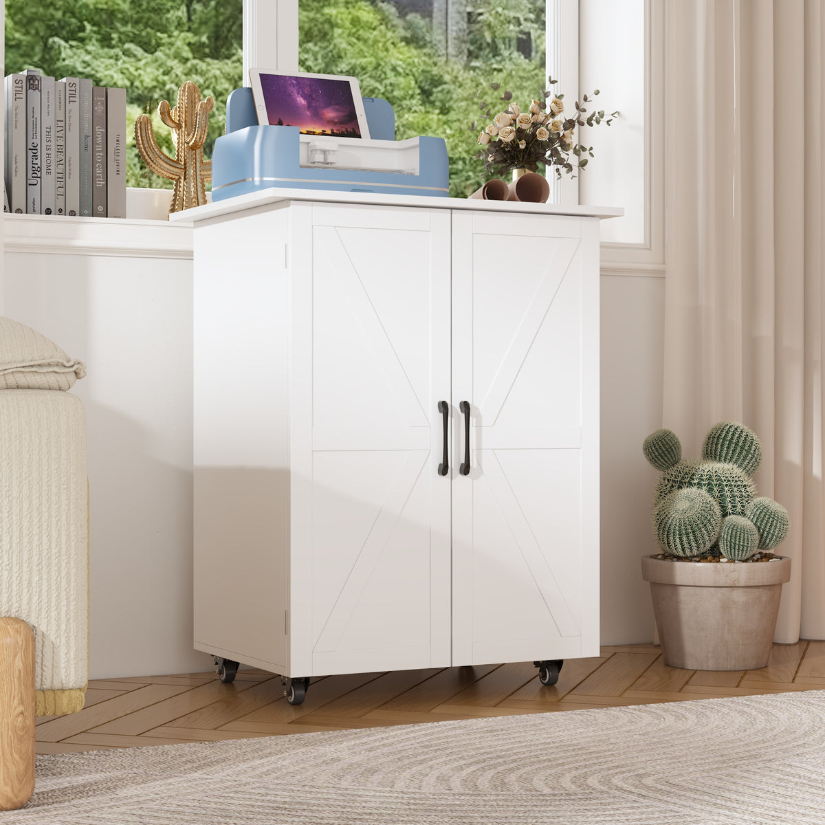 27.3" Two-Door Craft Sewing Table with 8 Baskets