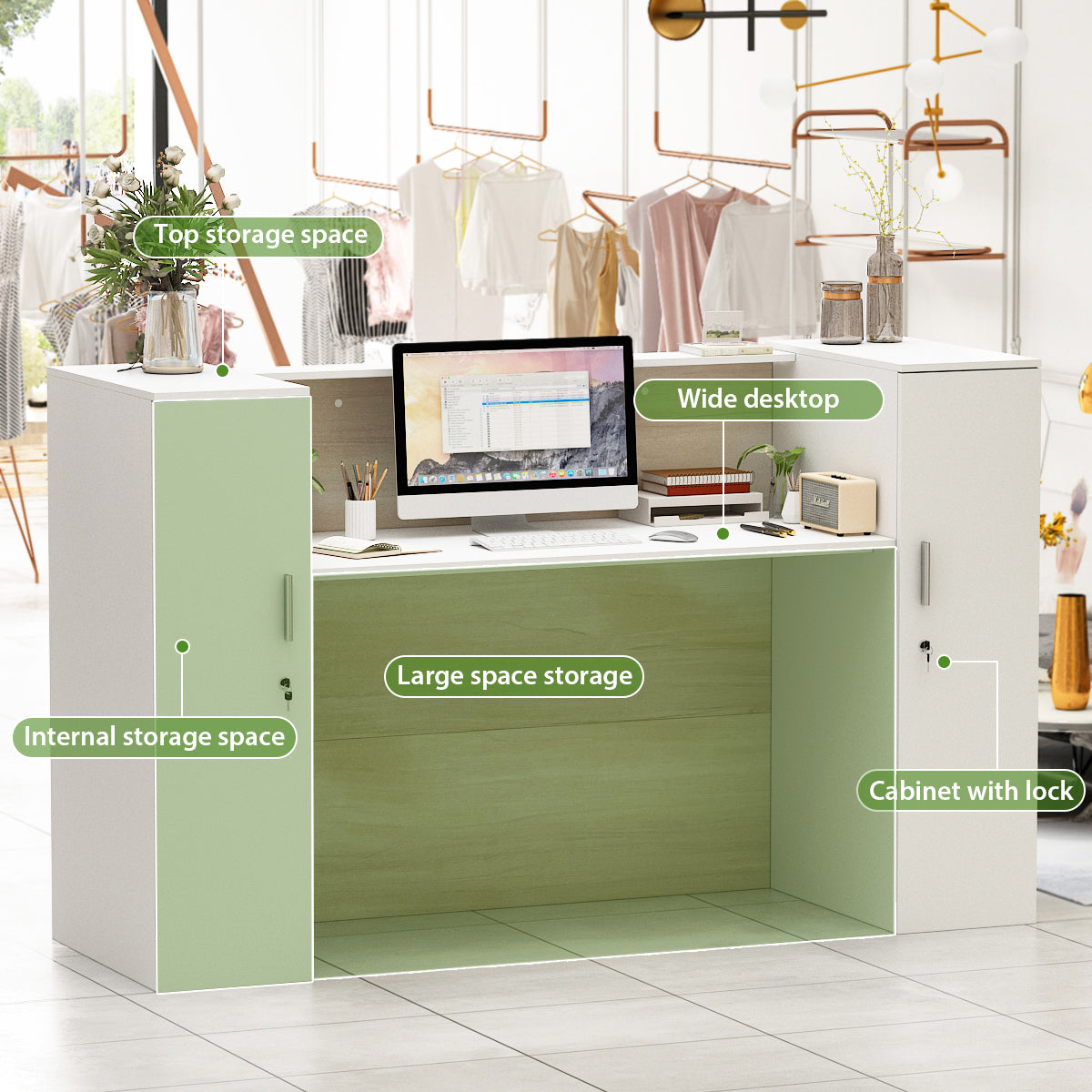 Large Reception Desk Reception Station with Lockable Door 70"W