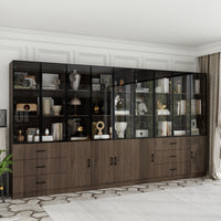 Geyma 141.7" Extra Wide Display Cabinet with 6 Drawers and LED Lights