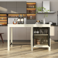63" Industrial Natural Kitchen Island With Black Glass Door Storage Cabinets