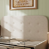 King Size Beige Upholstered Bed with Storage Drawers & Linen Headboard