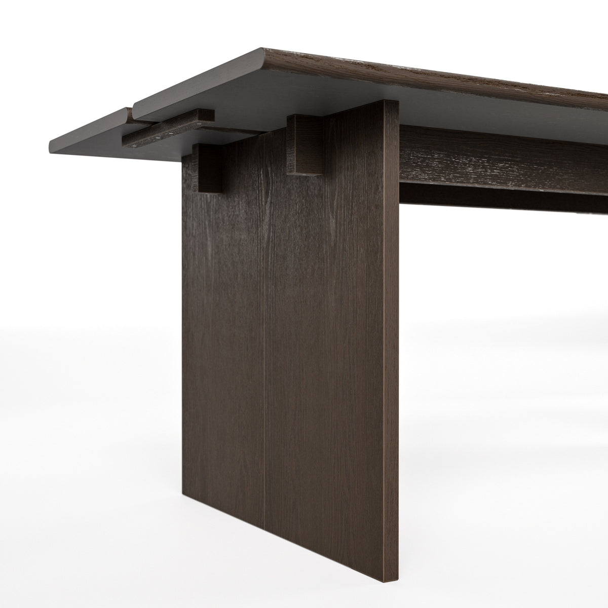 Brown wood writing desk with cable management