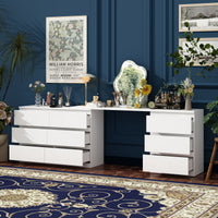 102.4" Modern White Convertible Vanity Table Makeup Vanity With 9 Drawers