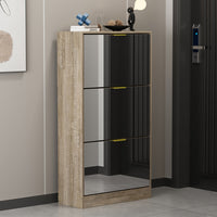 Entryway Shoe Storage Cabinet with 3 Flip Drawers Wood Shoe Cabinet Shoe Organizer with Mirrored Front