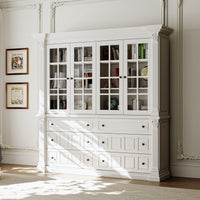 63" Modern White Tall Bookcase with 6 Drawers & 4 Tempered Glass Doors