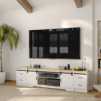 94.5" Modern White Extra Long Barn Door TV Stand with 4 Drawers, Sliding Doors and Adjustable Shelves