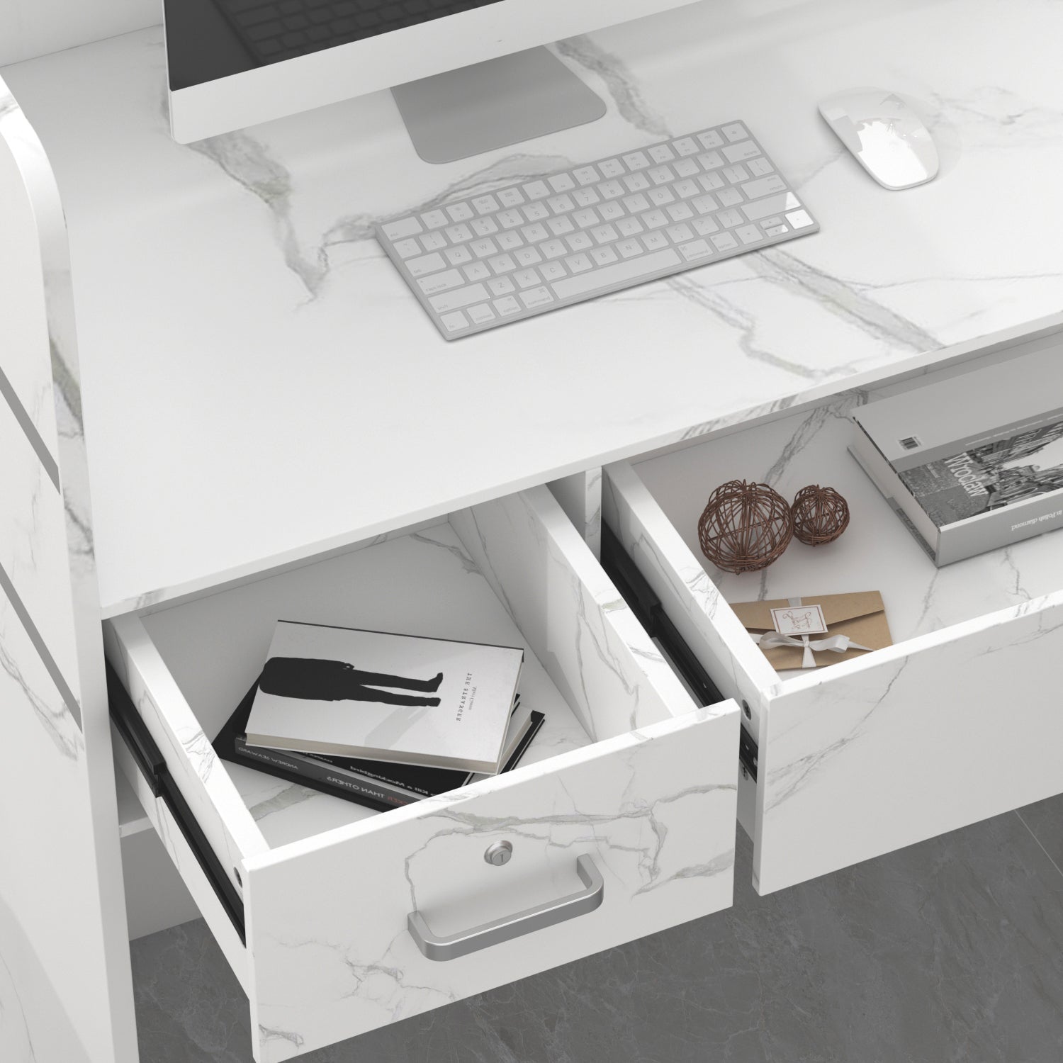 Modern Wooden Reception Desk Computer Table with Filing Cabinet Lockable Storage 47"W