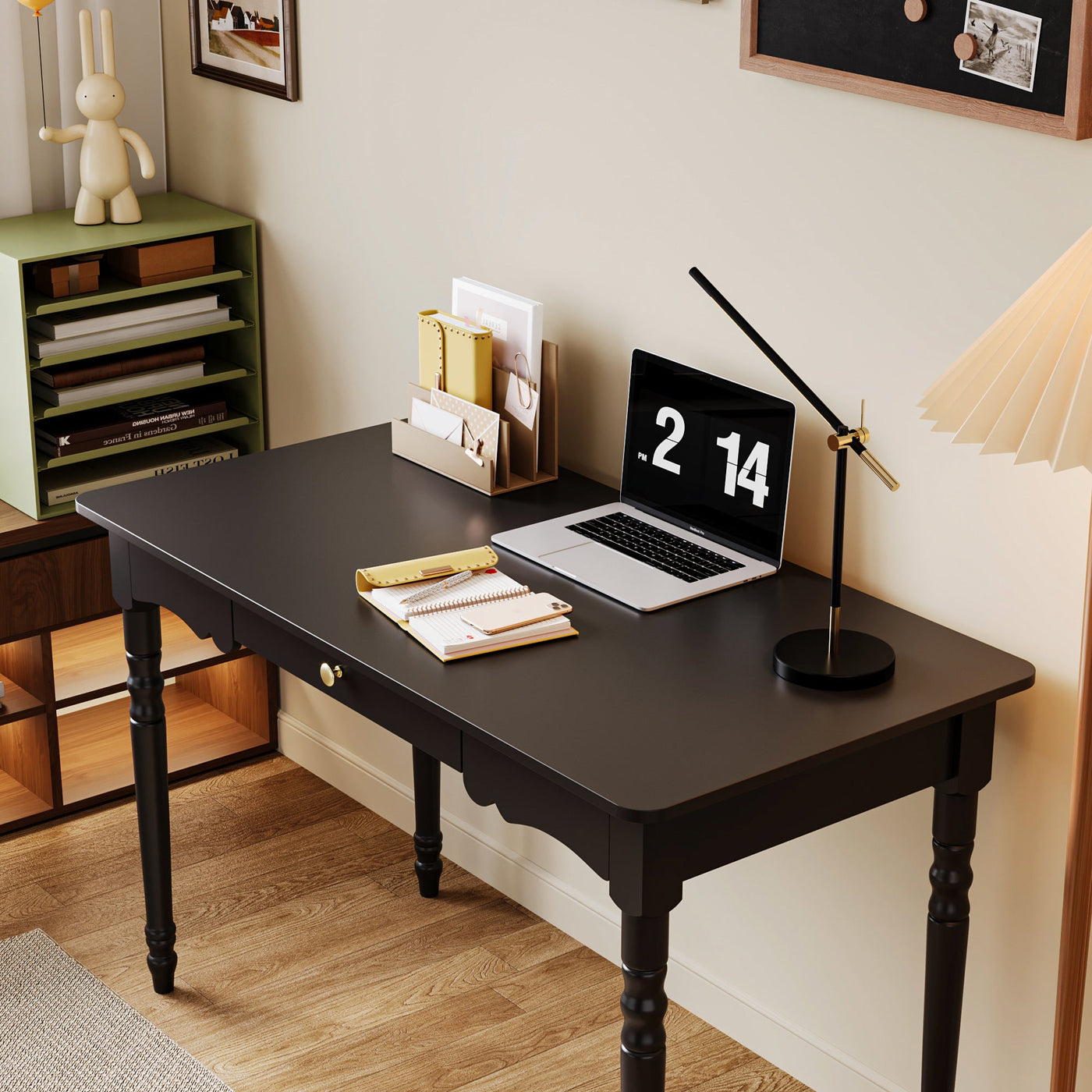 47.2" Modern Black Rectangle Writing Desk with Drawer and Alien Shaped Design