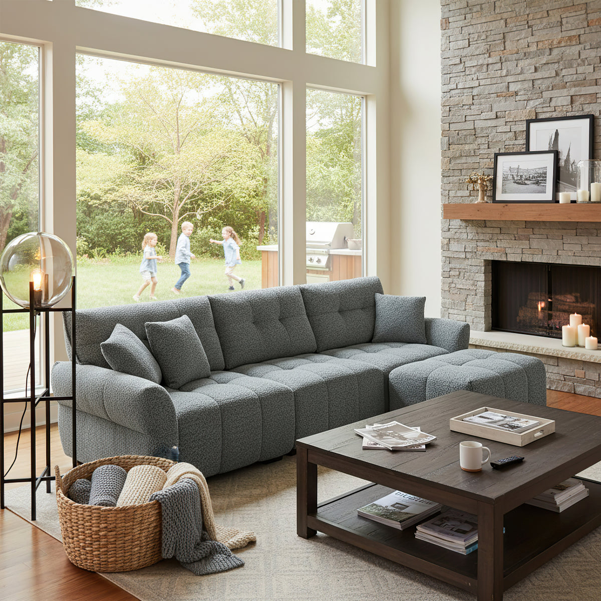 110.2" Modern Gray Sectional Sofa with Premium Fabric