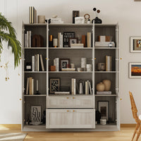 78.7" Modern Display Cabinet with Adjustable Shelves, Frosted Glass Doors and Drawers