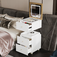 23.6" 360° Rotating White Makeup Vanity with Flip-Top LED Mirror & Adjustable Height