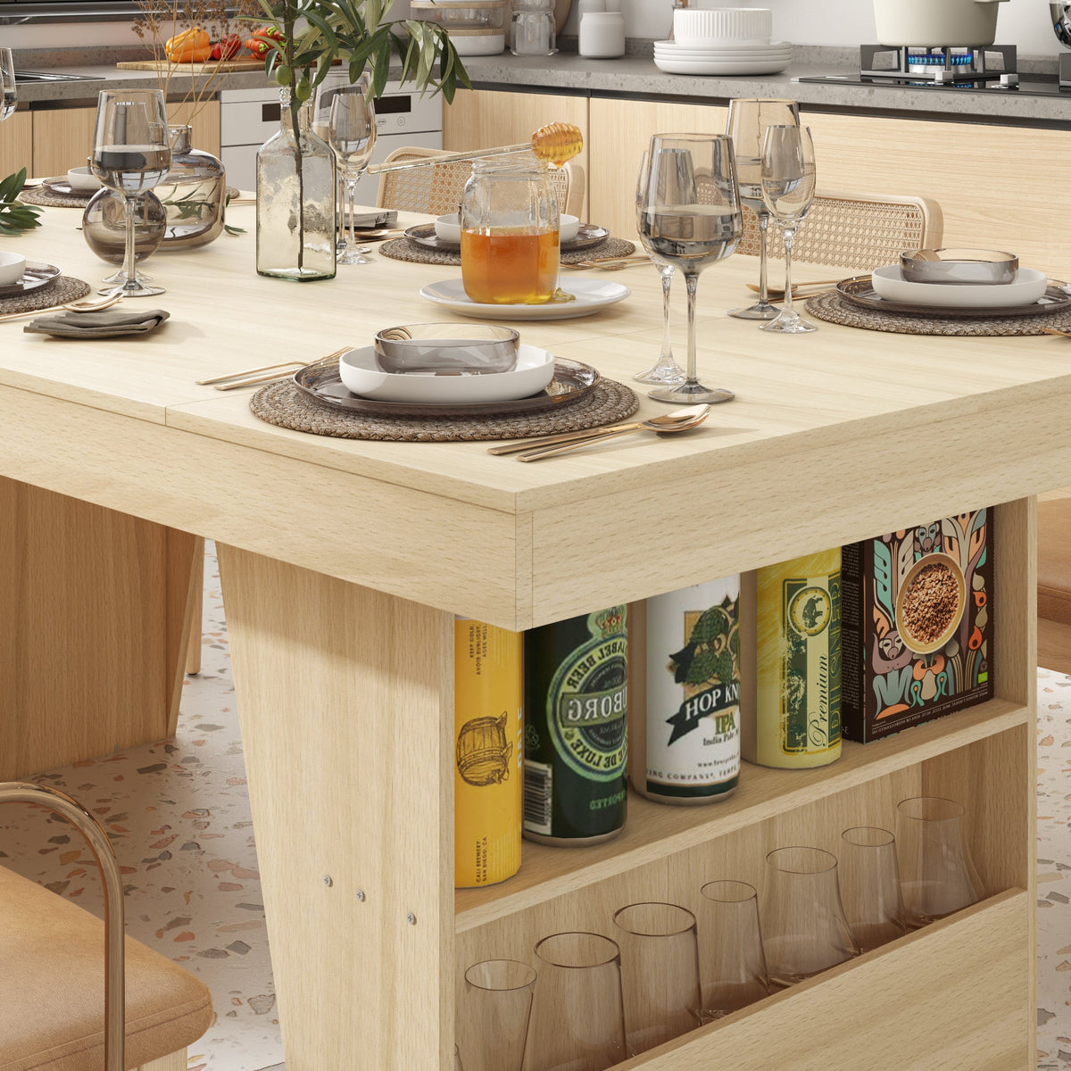 78.7" Modern Wood Dining Table with Storage Shelves