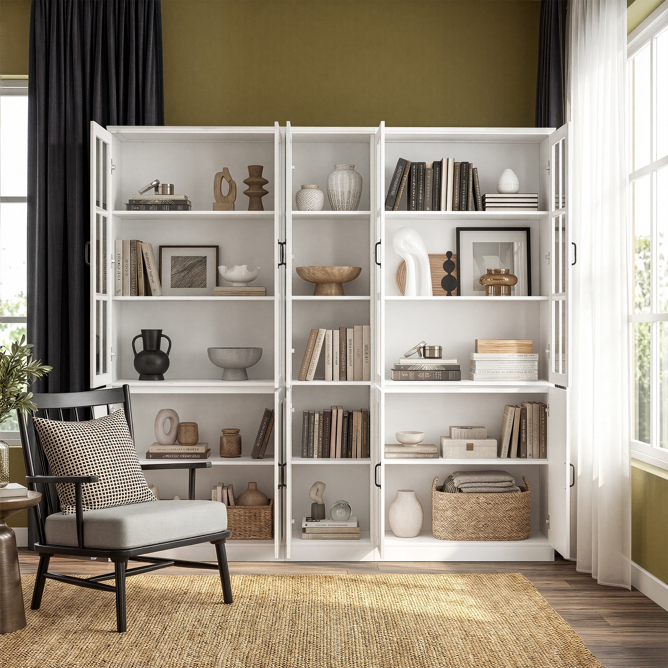 78.7 inch Modern White Storage Cabinet with 10 Doors and 15 Adjustable Shelves