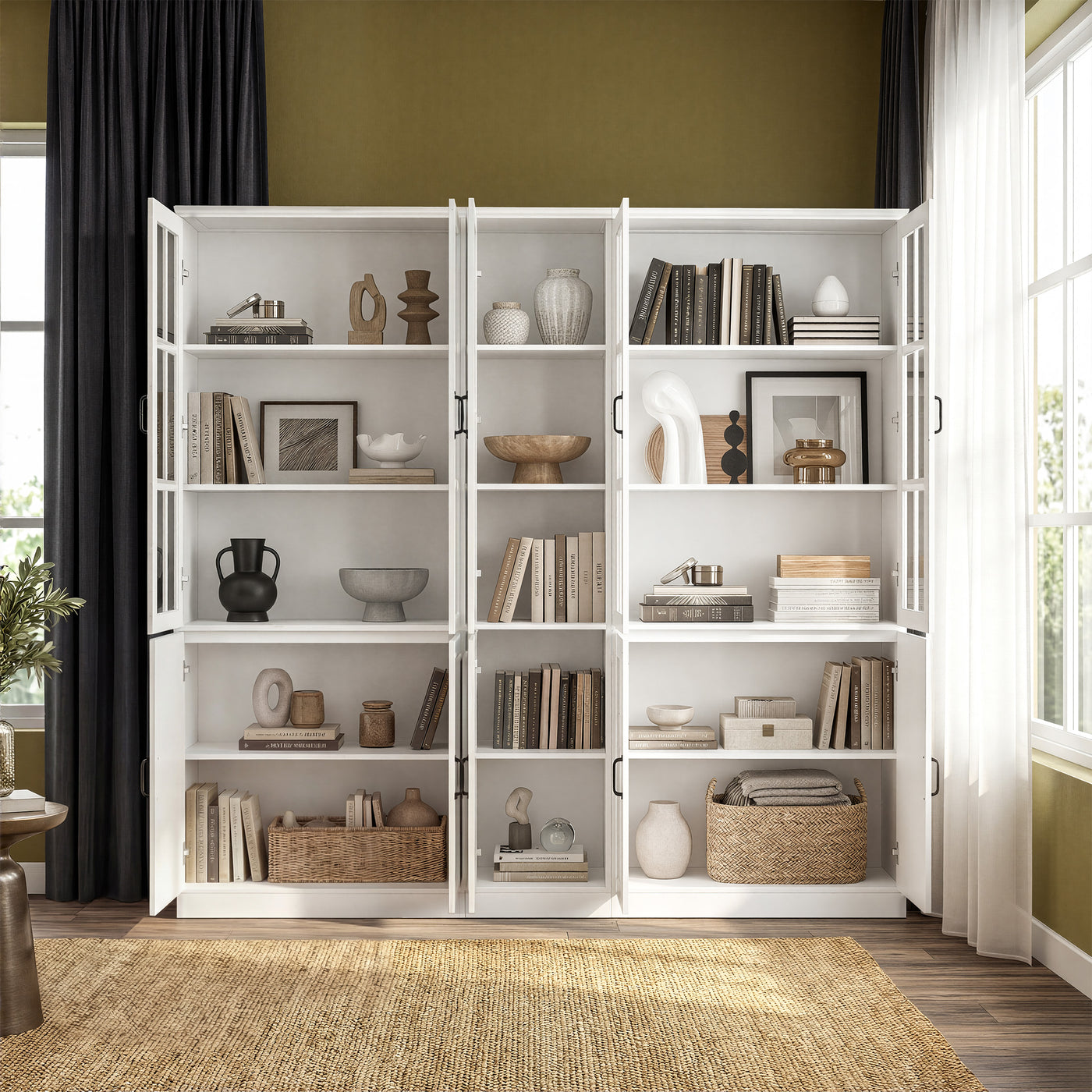 Sofna 78.7" Modern White Storage Cabinet with 10 Doors and 15 Adjustable Shelves