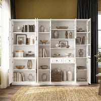 Sofna 94.5" Modern White Tall Display Bookcase with 6 Tiers & Gold Arched Handles