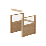 Wooden gate with mesh panels on a white background