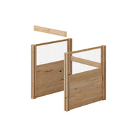 Wooden gate with mesh panels on a white background