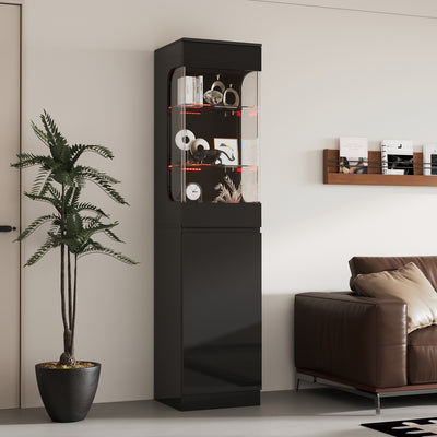 15.7" Modern Black Display Cabinet with 3-Color Adjustable Lights