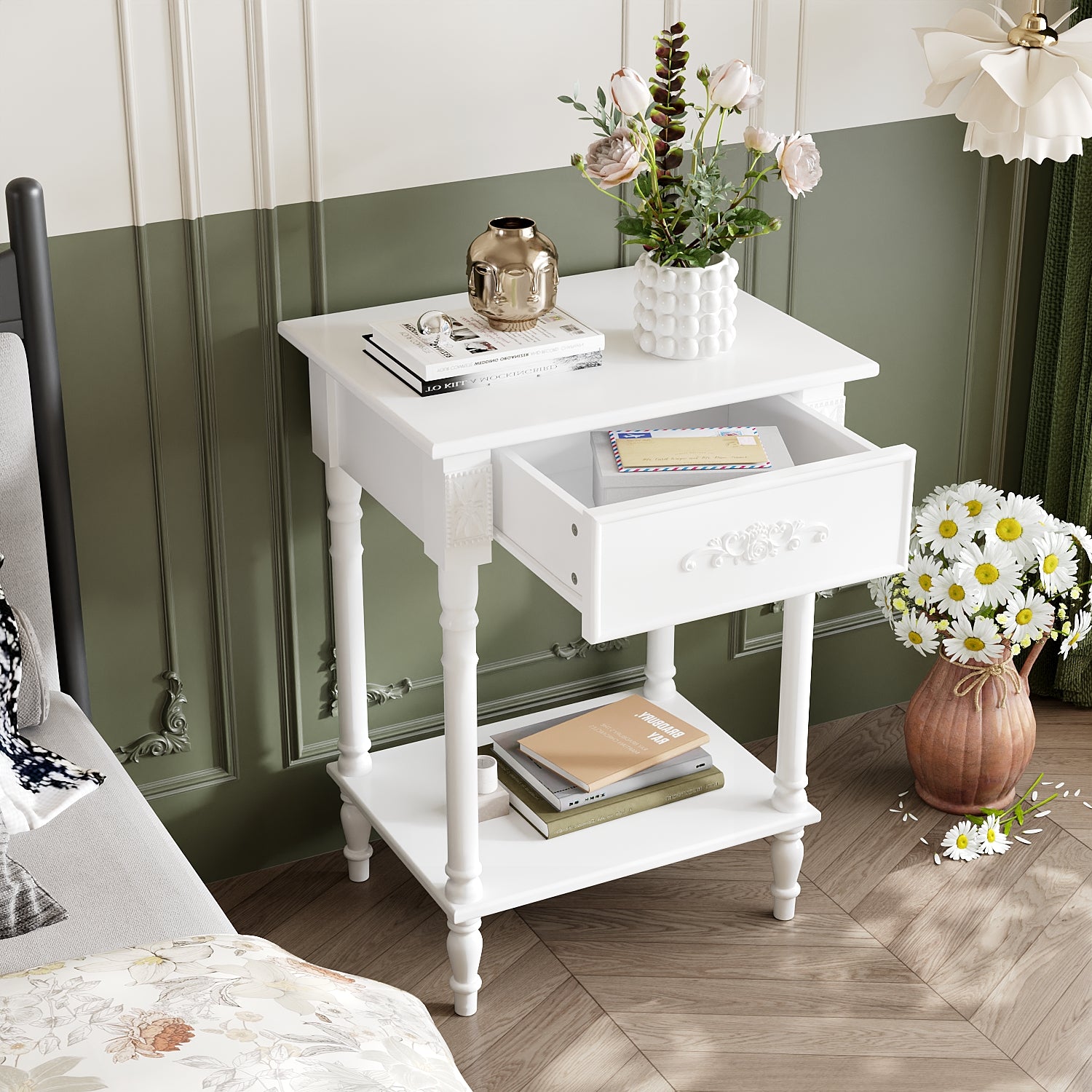 1-Shelf And 1-Drawer Nightstand With Elegent Design