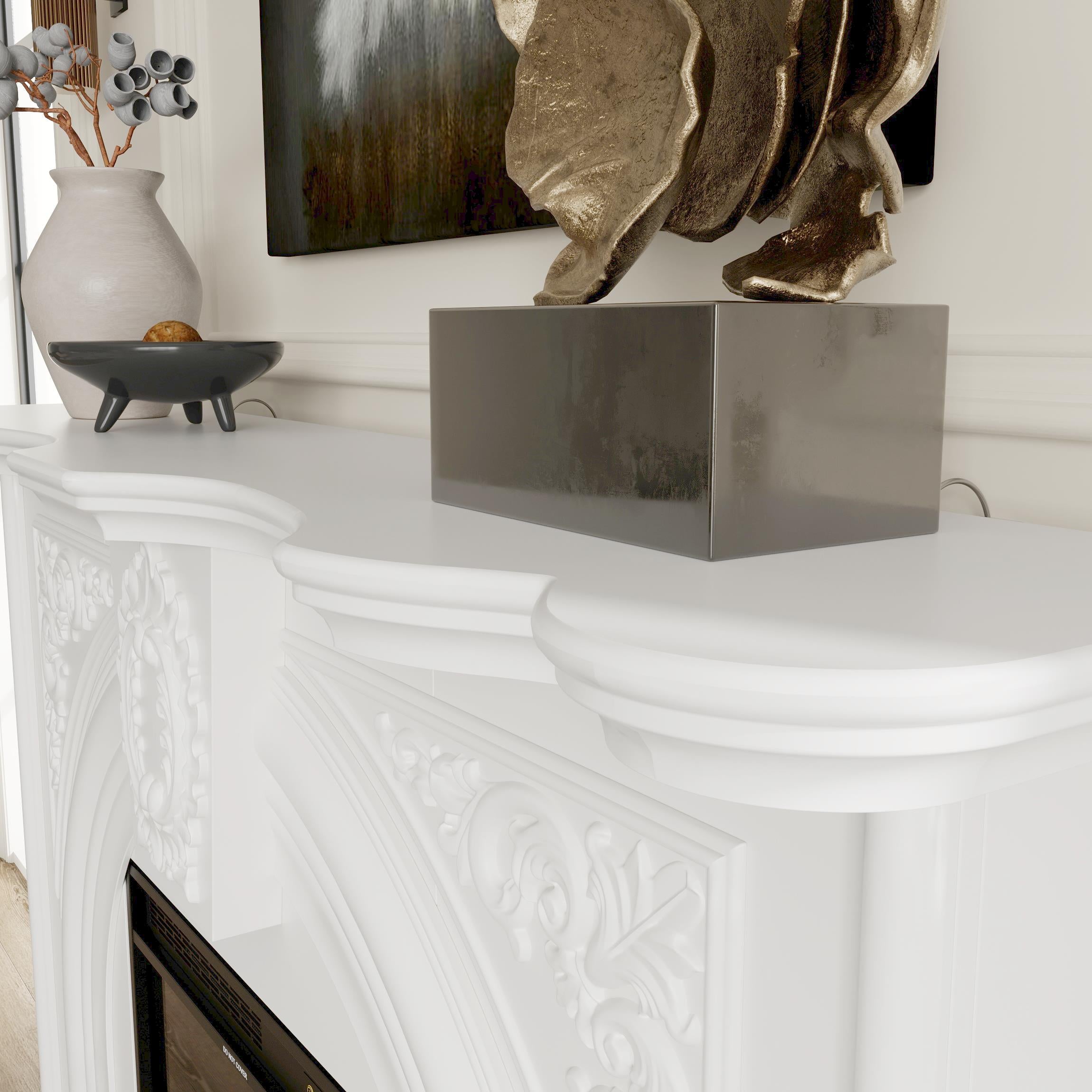 55.2 inch Built-in Electric Fireplace with Carved Mantel