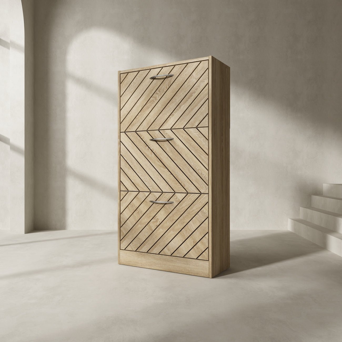 Shoe Cabinet with 3 Flip Drawers Distressed Shoe Organizer for Hallway Entryway