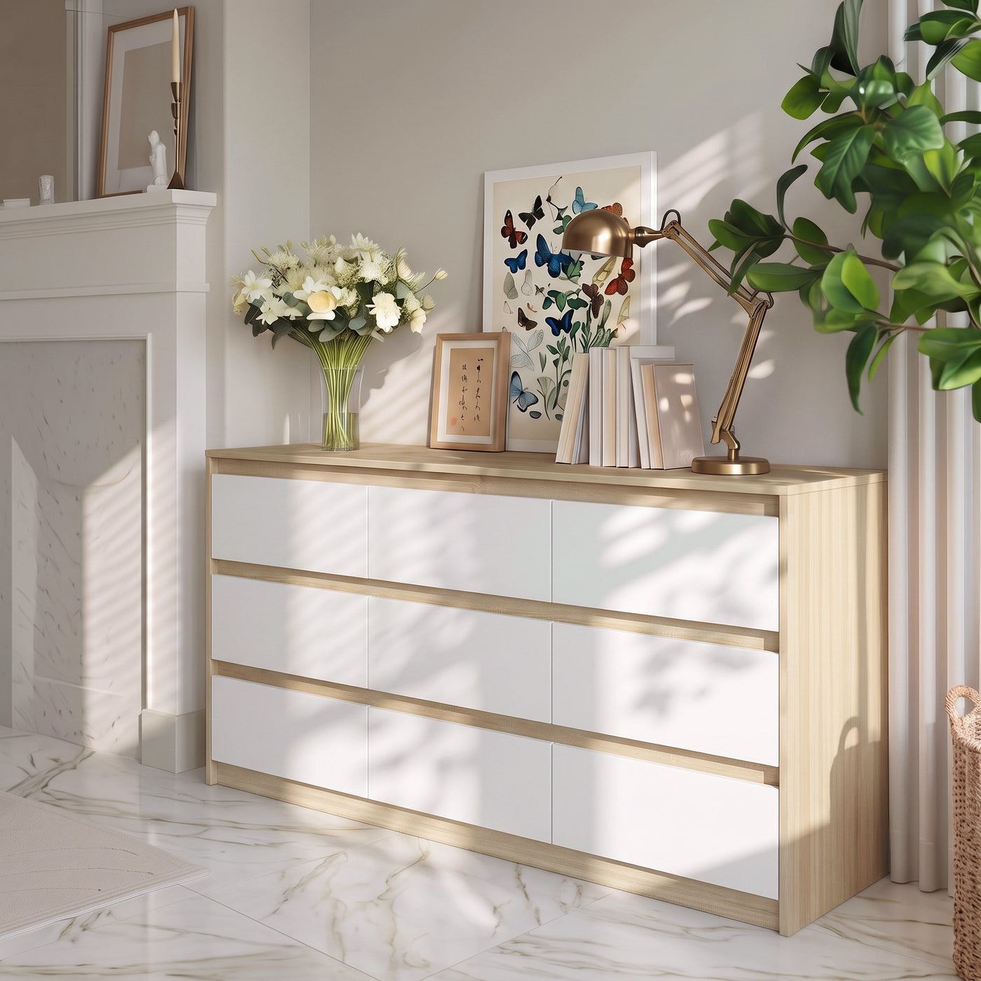 63” Wide Modern Minimalist 9-Drawer Dresser & Storage Sideboard