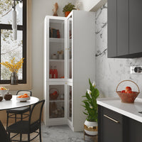 31.5" Contemporary White L-shaped Curio Display Cabinet with Glass Doors