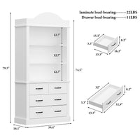 White dresser with dimensions and load-bearing capacities labeled