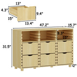 47.2 inch Rustic Natural Wood Sideboard with 6 Drawers & 3 Shelves