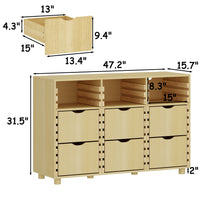 47.2" Rustic Natural Wood Sideboard with 6 Drawers & 3 Shelves