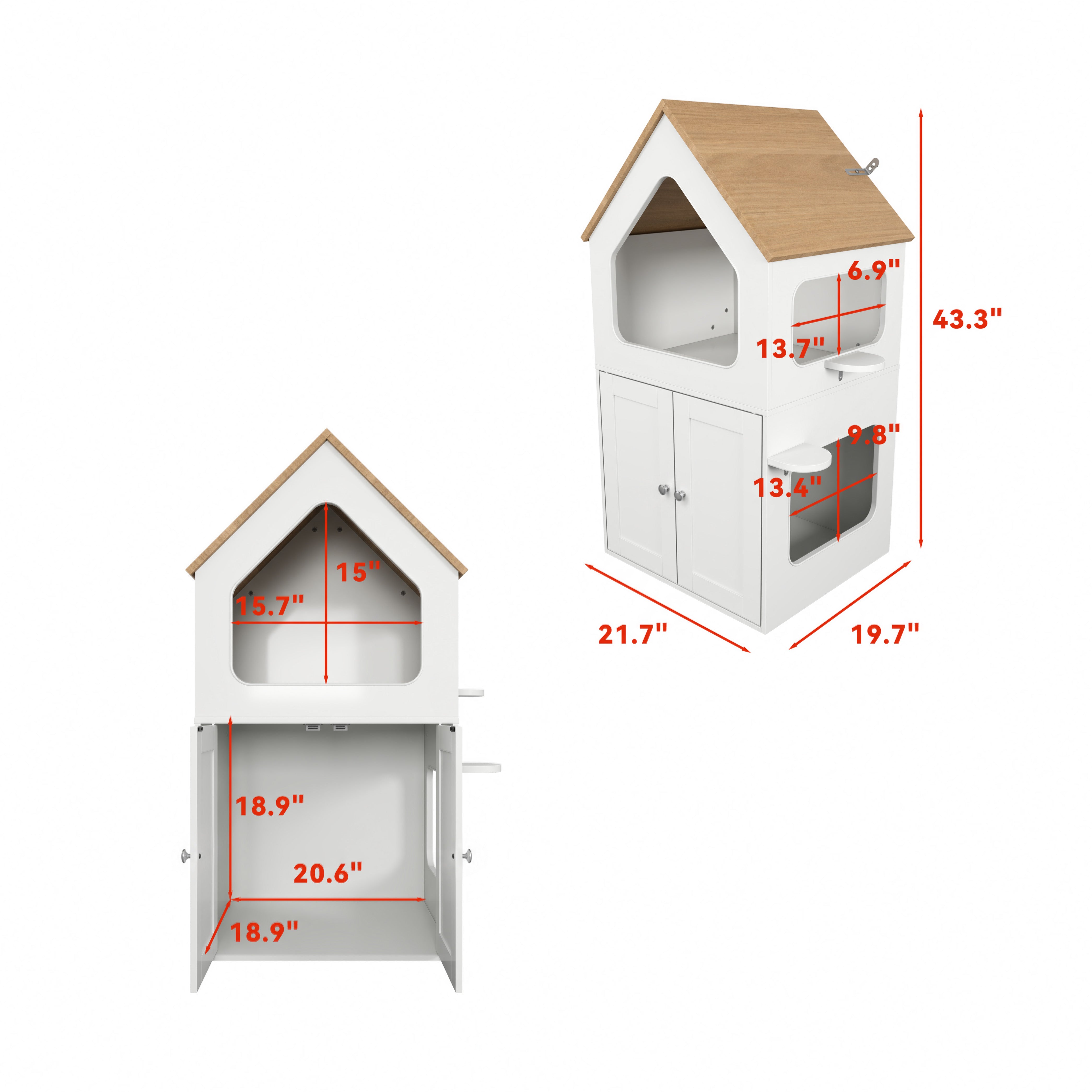 Rooftop Shaped Cat Condo with Litter Enclosure