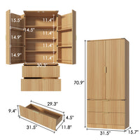31.5" Modern Natural Pantry Cabinet with Door Shelves & 2 Drawers