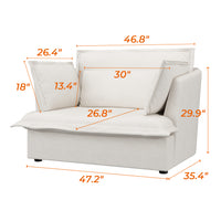 47.2" Modern White Upholstered Single Sofa with 3 Accent Pillows