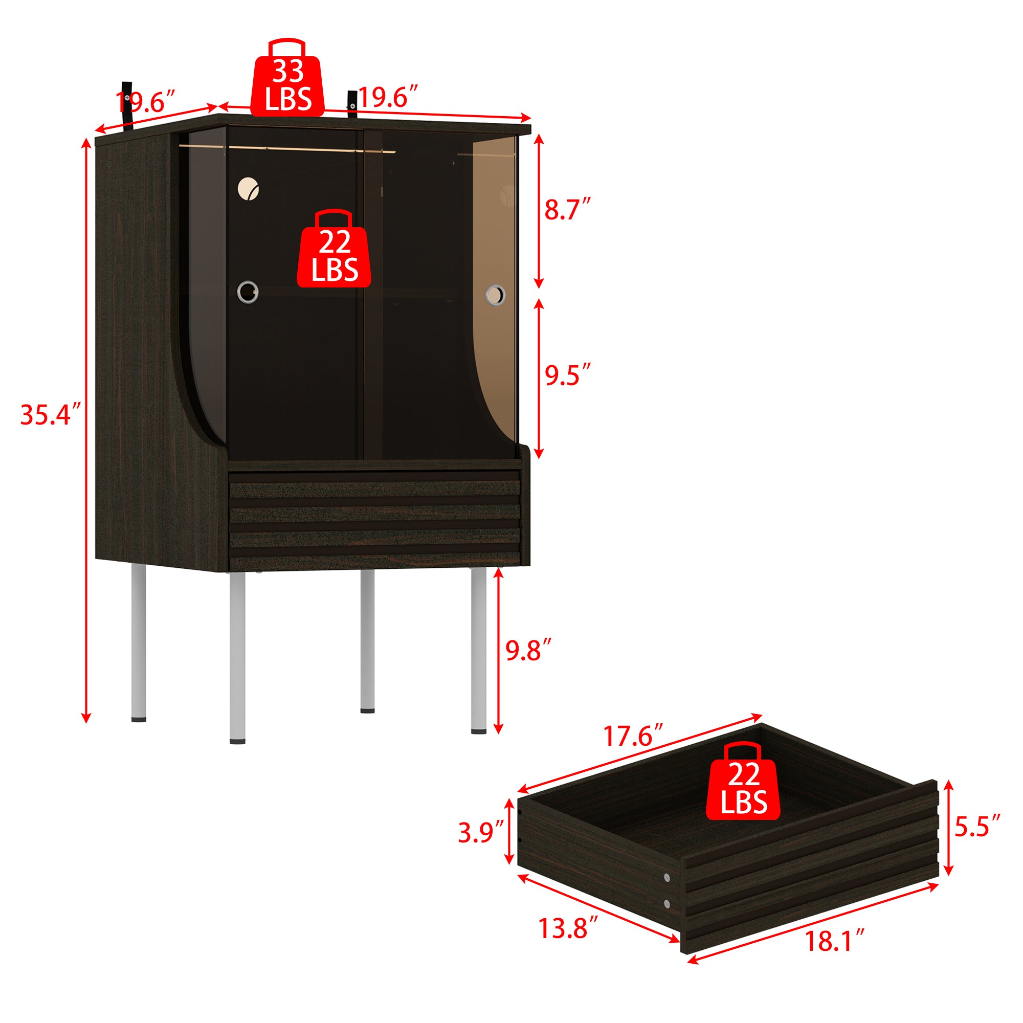 Brown Tempered Glass Nightstand 