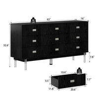 Modern black dresser with silver handles and metal legs