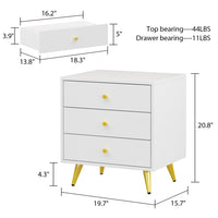 Storage Nightstand Chest 3 Drawers Cabinet in Bedroom with Metal Parts