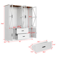 63" Modern Natural Wardrobe with 3-Color Lights and Glass Doors