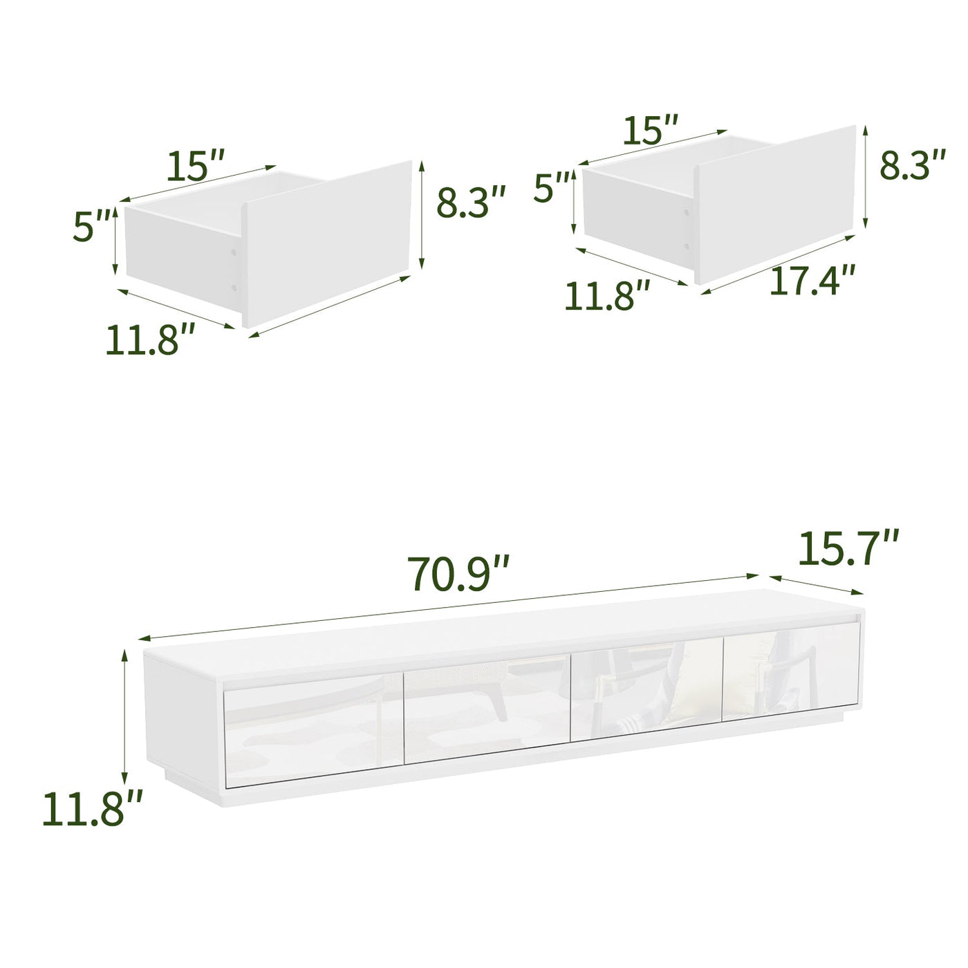 71" Minimalist High Gloss TV Stand with LED Ambiance