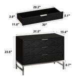 19.7 inch Modern Black 3-Drawer Nightstand with Metal Legs
