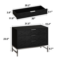 19.7" Modern Black 3-Drawer Nightstand with Metal Legs