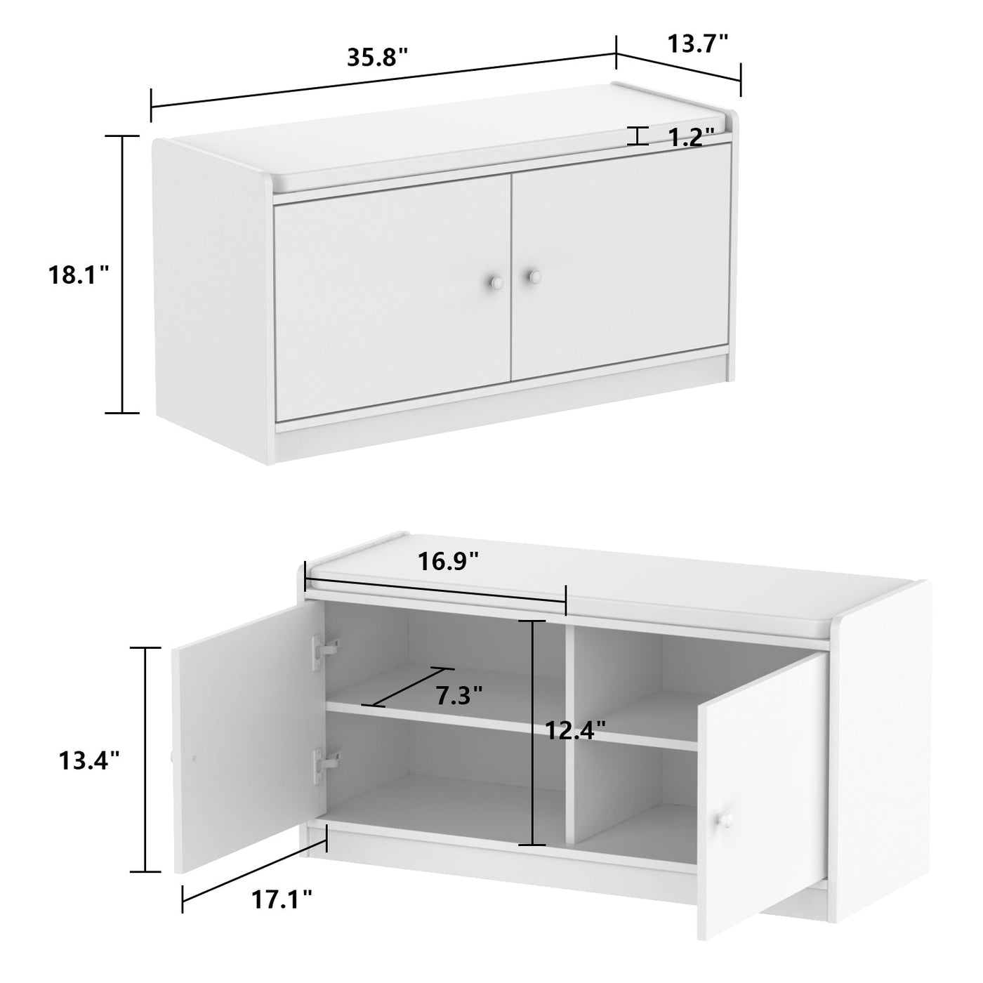 Shoe Storage Bench Shoe Rack Storage Shelf with Cushion 2-Door for Entryway