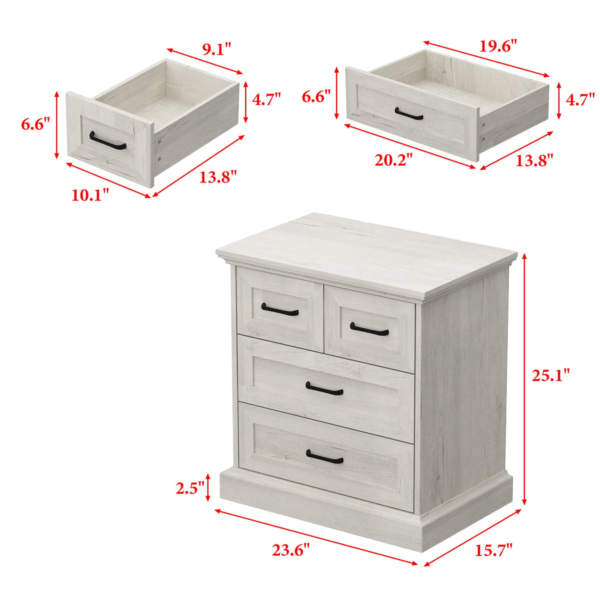 23.6" Modern Rustic Natural Accent Chest with 4 Drawers and Black Metal Handles