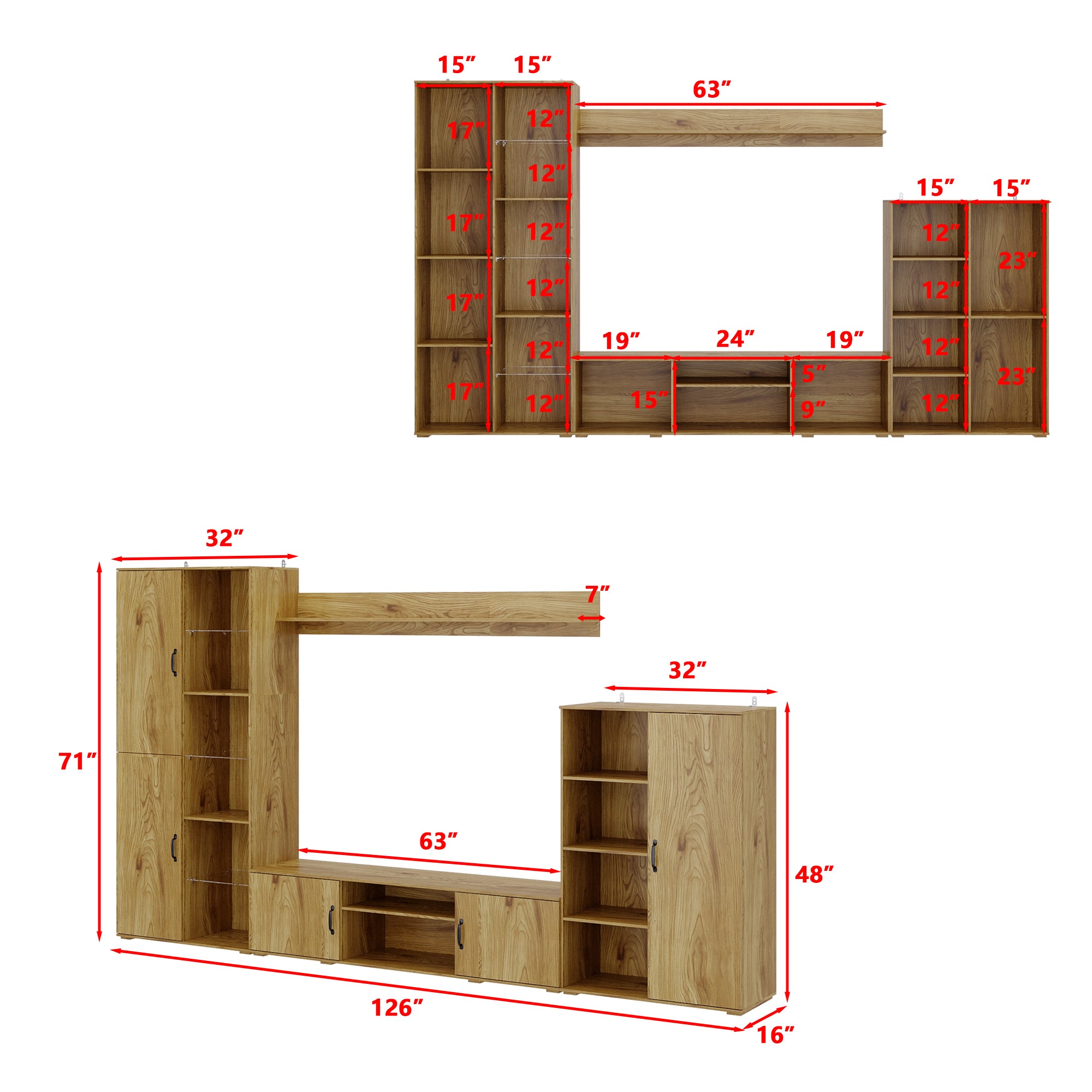 126'' W Entertainment Center With Versatile Display & Concealed Storage
