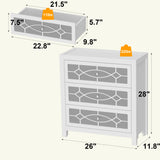 26 inch Mirrored 3-Drawer Dresser with Geometric Pattern