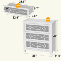 26" Mirrored 3-Drawer Dresser with Geometric Pattern