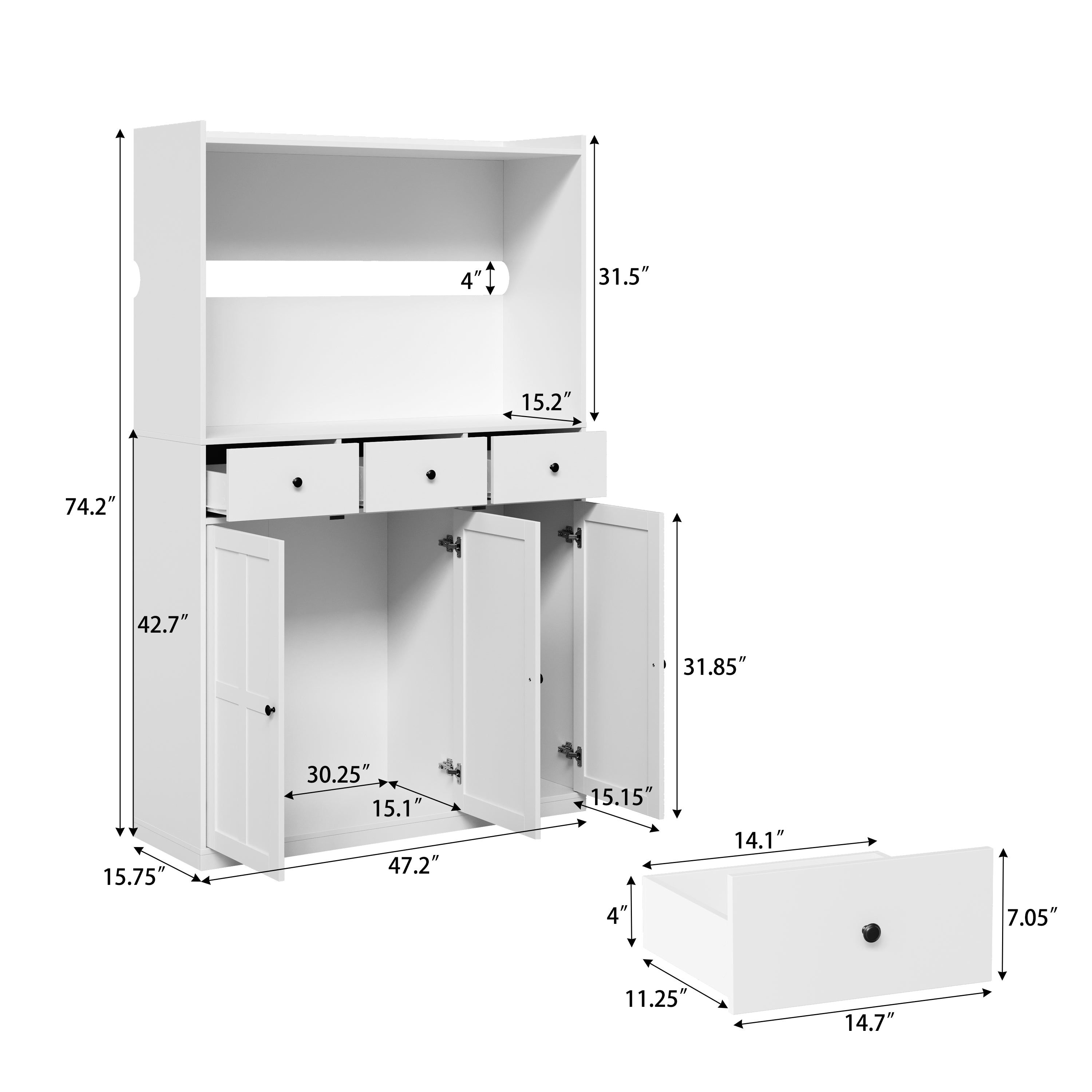White garage storage cabinet with countertop, tool wall, and lower doors