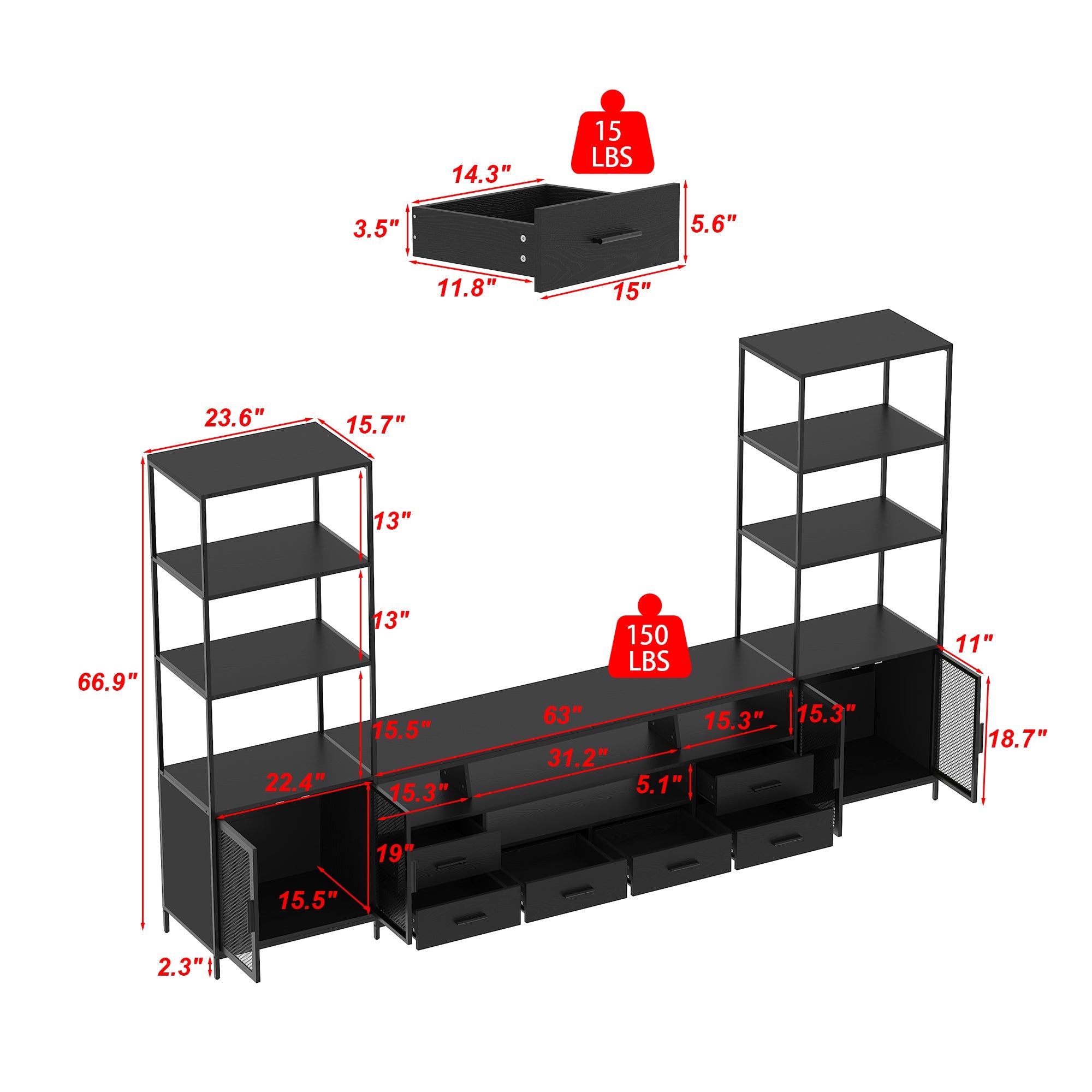 Stylish Black TV Stand Entertainment Center: Modern Design with Ample Storage Space