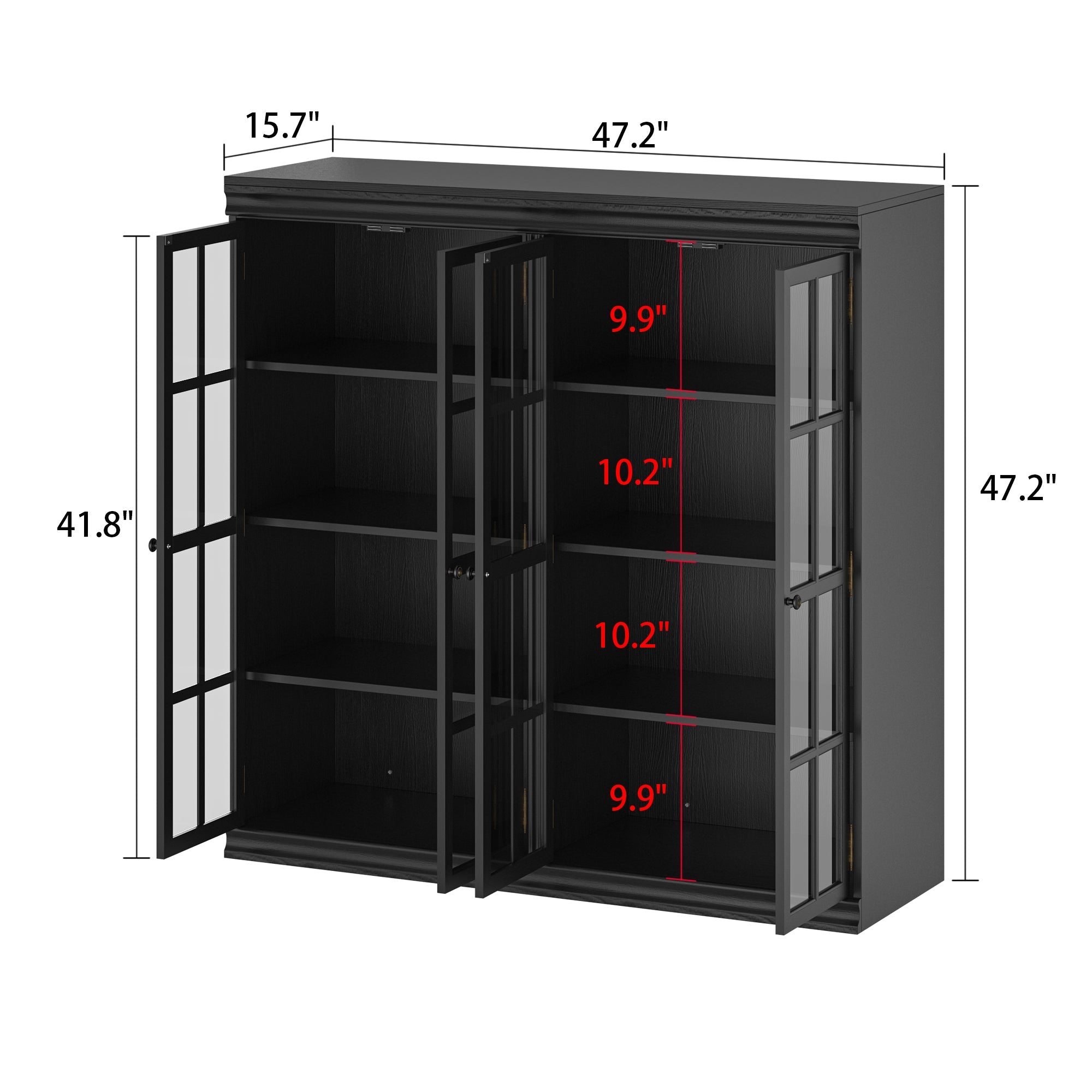 47.2"W Sideboard With 4 Glass Door Large Capacity Cabinet Home Storage