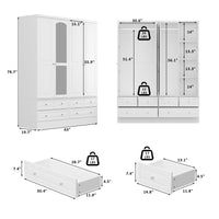 63" Elegant White Armoire Wardrobe with Mirror, 4 Doors, and 6 Drawers
