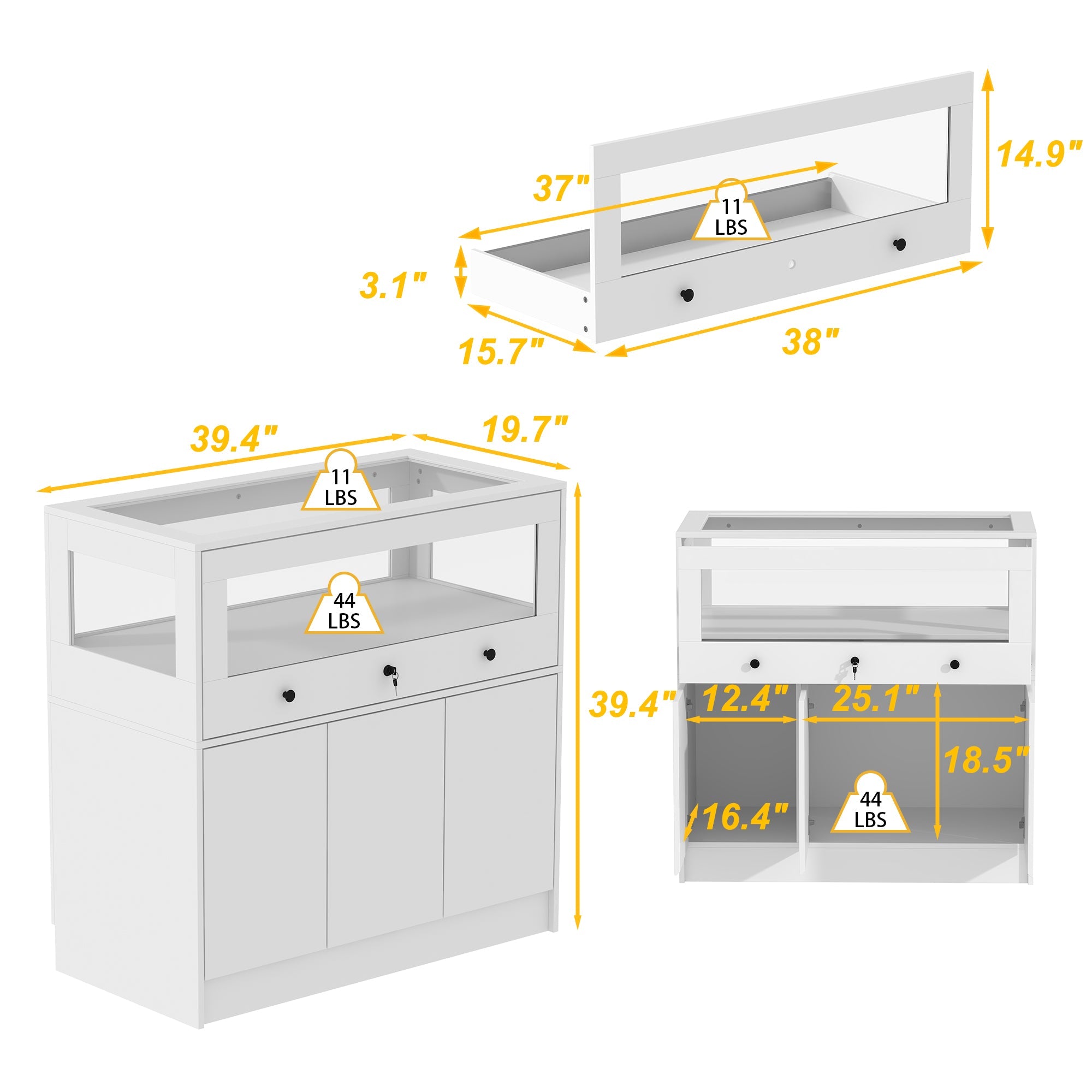 Elegant Jewelry Display Cabinet With Lock And Tempered Glass - 39.4" X 19.7" X 39.4"